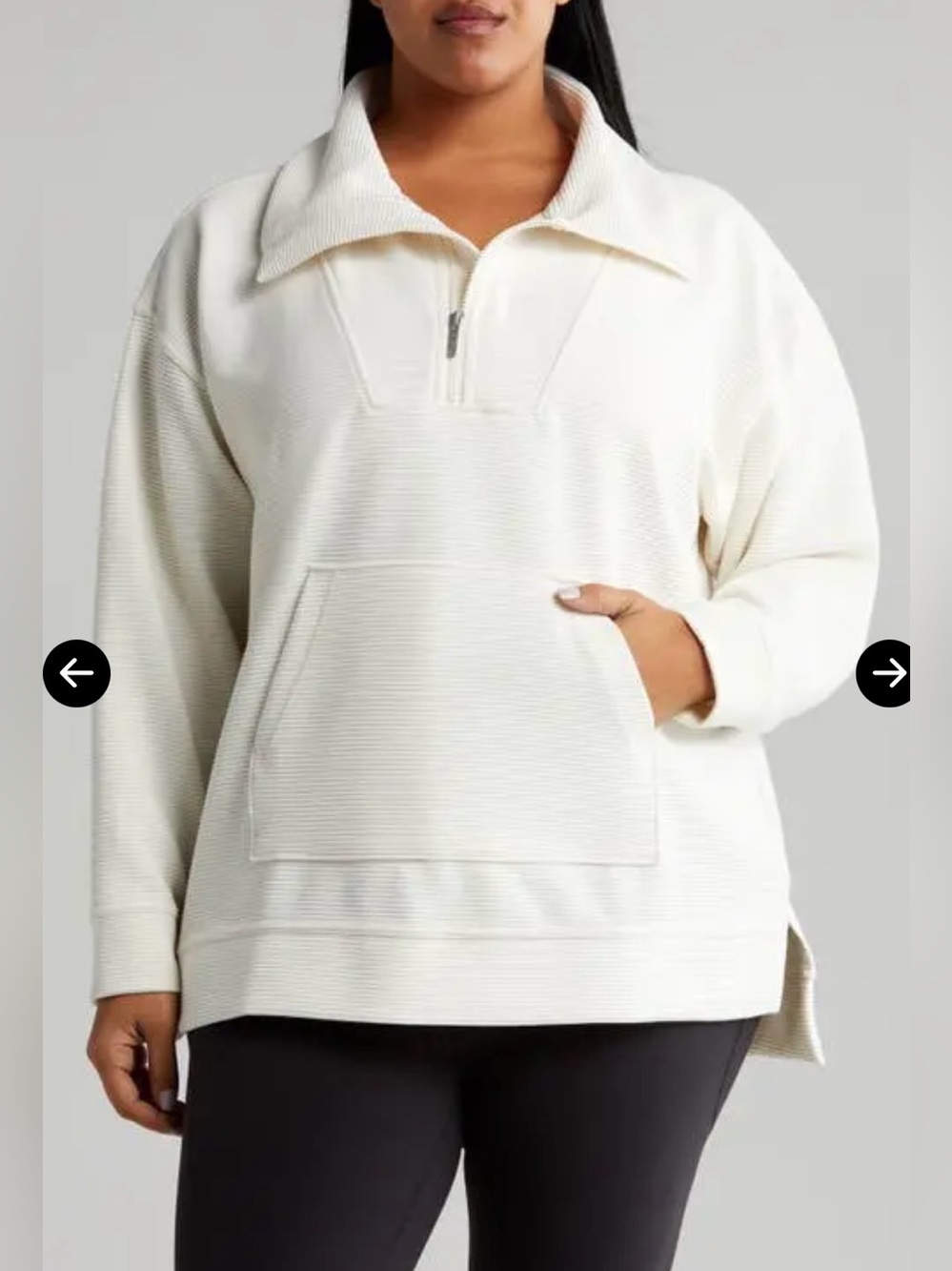 Zella  Cozy Ottoman Rib Half Zip Pullover Cream Sz S